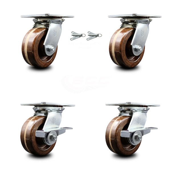 5 Inch High Temp Phenolic Swivel Caster Swivel Locks 2 Brakes SCC, 2PK